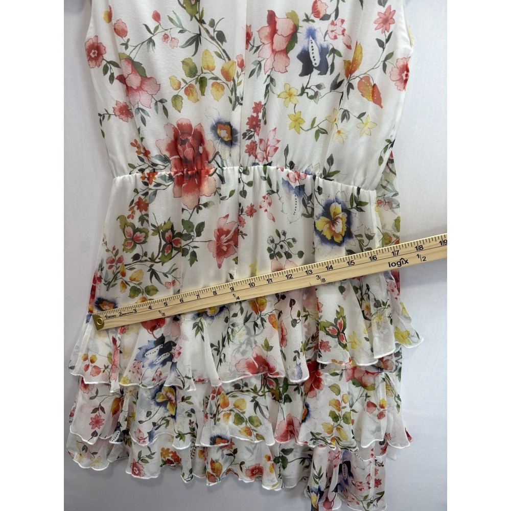 Alice + Olivia Floral Ruffle Dress Women's M White Multicolor Short Sleeve - Picture 9 of 12